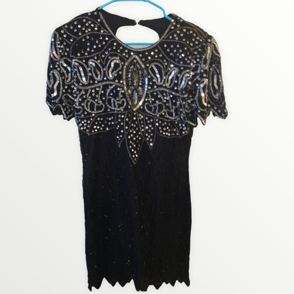 100% Silk Vintage Beaded Sparkle Sequin Cocktail Dress - Picture 1 of 11
